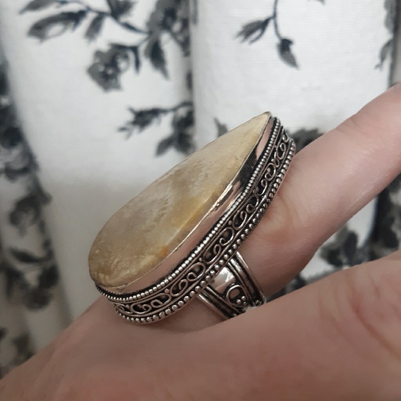 New Oversized Fossil Coral 925 Silver Statement Ring. - Picture 2 of 10